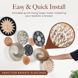 Boho Wall Basket Decor - Set of 11 Hanging Wall Boho Baskets, Handcrafted Woven, Rattan, and Wicker Wall Decor with Included Hooks, Boho Wall Art - Image 7