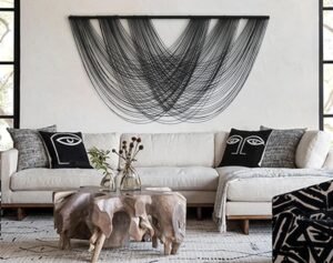 Flber Macrame Wall Hanging Black 59.00" W x 31.00" L Boho Wall Decor Large Boho Yarn Tapestry Living Room Bedroom Home Wall Décor - Image 3