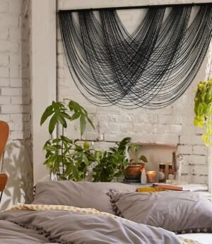 Flber Macrame Wall Hanging Black 59.00" W x 31.00" L Boho Wall Decor Large Boho Yarn Tapestry Living Room Bedroom Home Wall Décor - Image 4