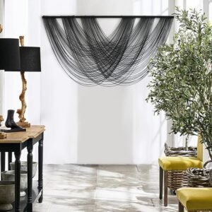 Flber Macrame Wall Hanging Black 59.00" W x 31.00" L Boho Wall Decor Large Boho Yarn Tapestry Living Room Bedroom Home Wall Décor - Image 5