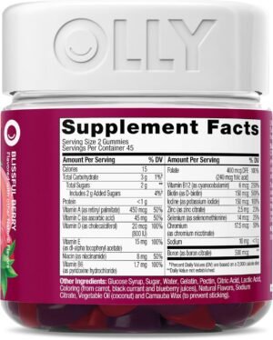 OLLY Women's Multivitamin Gummy, Vitamins A, D, C, E, Biotin, Folic Acid, Adult Chewable Vitamin, Berry Flavor, 45 Day Supply - 90 Count - Image 8