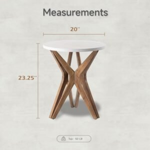 LONYKE Pedestal Farmhouse End Table, Distressed Top with Tripod Base Bedside Table for Living Room, Modern, Boho Decor, Round (1 Pack, White & Walnut) - Image 3