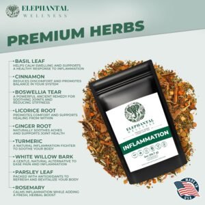 Elephantal Wellness Premium Inflammation Herbal Tea | Comfort & Mobility Blend with Turmeric, Boswellia, White Willow Bark & Ginger | Handmade, Non-GMO, Caffeine-Free Loose Leaf, 2oz, 20 Servings - Image 3