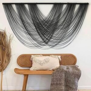 Flber Macrame Wall Hanging Black 59.00" W x 31.00" L Boho Wall Decor Large Boho Yarn Tapestry Living Room Bedroom Home Wall Décor - Image 2