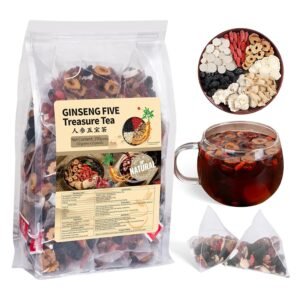 Ginseng Five Treasures Tea Kidney Tea, Traditional Chinese Herbal Tea, Natural Organic Kidney Cleanse Detox Tea for Women & Men, 7 Precious Ingredients Formula(1 Pack/25 Bags) - Image 2
