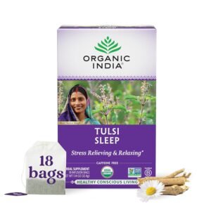 ORGANIC INDIA Tulsi Sleep Herbal Tea - Holy Basil, Ashwagandha, Chamomile, Night Time Tea for Bedtime, Stress Relieving & Relaxing, Immune Support, USDA Certified Organic - 18 Infusion Bags, 1 Pack - Image 2