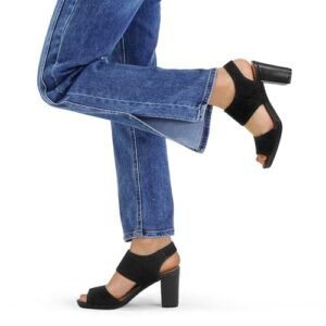 mysoft Women's Chunky Block High Heels Elastic Knit Open Toe Slingback Heeled Sandals - Image 3