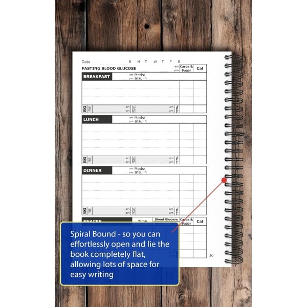 Diabetes Log Book - with Food & Blood Sugar Journal | for Types 1 & 2 Diabetics | A5 Spiral Bound - Image 3