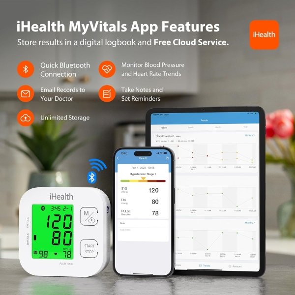 iHealth Track Smart Upper Arm Blood Pressure Monitor with Wide Range Cuff That fits Standard to Large Adult Arms, Bluetooth Compatible for iOS & Android Devices - Image 4