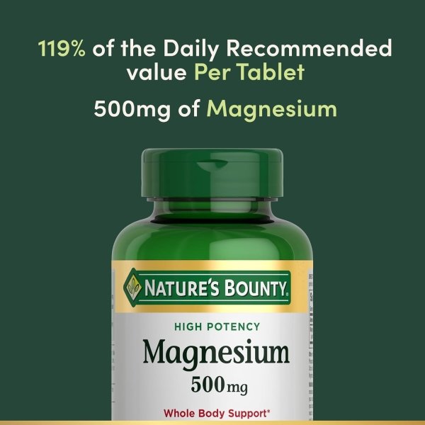 Nature's Bounty Magnesium Supplements - Magnesium 500 Mg Tablets for Bone & Muscle Health, 200 Count (Pack of 1) - Image 3