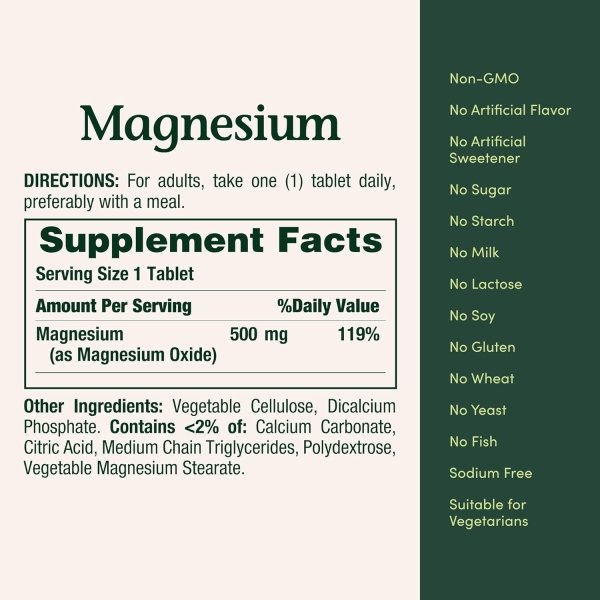 Nature's Bounty Magnesium Supplements - Magnesium 500 Mg Tablets for Bone & Muscle Health, 200 Count (Pack of 1) - Image 6
