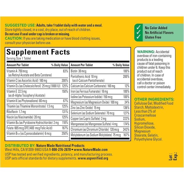 Nature Made Multivitamin Tablets with Iron, Multivitamin for Women and Men for Daily Nutritional Support, Nature Made Multi Vitamins for Adults, 130 Tablets, 130 Day Supply - Image 4