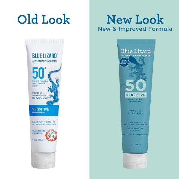 🌿 BLUE LIZARD Sensitive Mineral Sunscreen with Zinc Oxide 50+ Water Resistant UVAUVB Protection with Smart Cap Technology Fragrance Free, Sensitve, SPF 50 - - Tube, Unscented, 5 Fl Oz – Immunity, Bone & Wellness Support - Image 4