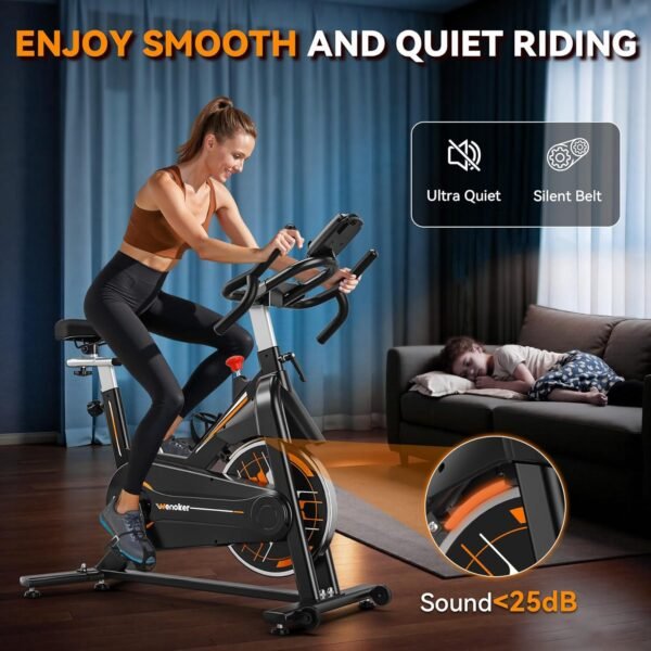 Exercise Bike, WENOKER Stationary Bike for Home, Indoor Bike with Silent Belt Drive, Heavy Flywheel, Multi-grips Handlebar and Upgraded Digital Display - Image 3