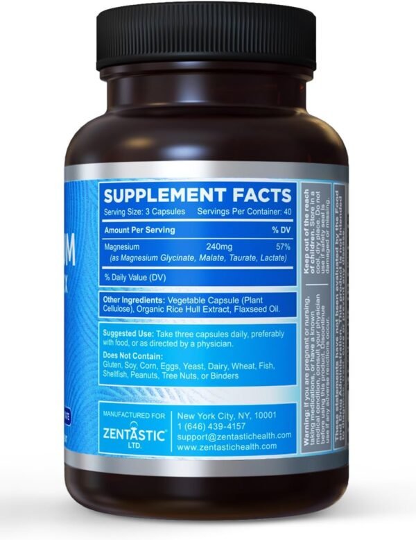 🌿 Zentastic 4-in-1 Magnesium Complex - Chelated Magnesium Glycinate, Malate, Taurate & Lactate - High Absorption for Nerves, Immune, Bones, Muscles - Magnesium Supplement - 120 Magnesium Capsules – Immunity, Bone & Wellness Support - Image 7
