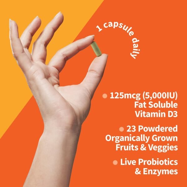 🌿 Garden of Life Vitamin D3 5000 IU, Raw Whole Food Supplements with Chlorella, Fruit, Veggies & Probiotics for Bone & Immune Health, 60 Vegetarian Capsules – Immunity, Bone & Wellness Support - Image 3