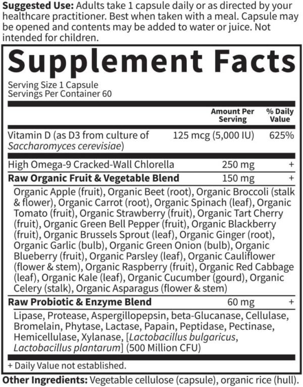 🌿 Garden of Life Vitamin D3 5000 IU, Raw Whole Food Supplements with Chlorella, Fruit, Veggies & Probiotics for Bone & Immune Health, 60 Vegetarian Capsules – Immunity, Bone & Wellness Support - Image 5