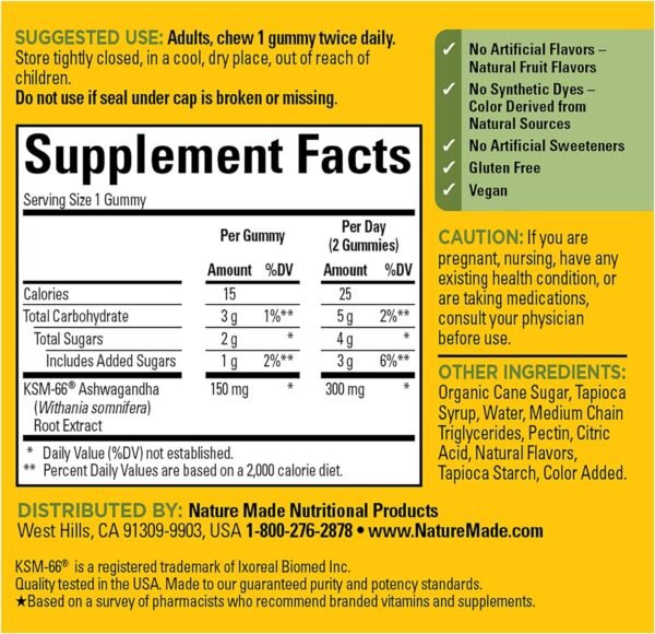🌿 Nature Made Ashwagandha Gummies, Vegan, KSM 66 Ashwagandha for Stress Support, 60 Count, 30 Day Supply – Immunity, Bone & Wellness Support - Image 6