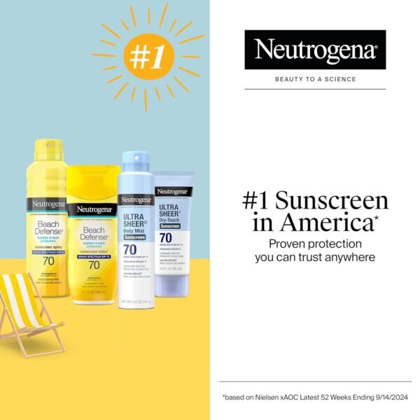🌿 Neutrogena Ultra Sheer Body Mist Sunscreen Spray, Broad Spectrum SPF 70, Lightweight Spray Sunscreen, Non-Greasy & Water Resistant, Oil-Free & Non-Comedogenic UVA/UVB, 5 oz, Pack of 3 – Immunity, Bone & Wellness Support - Image 6