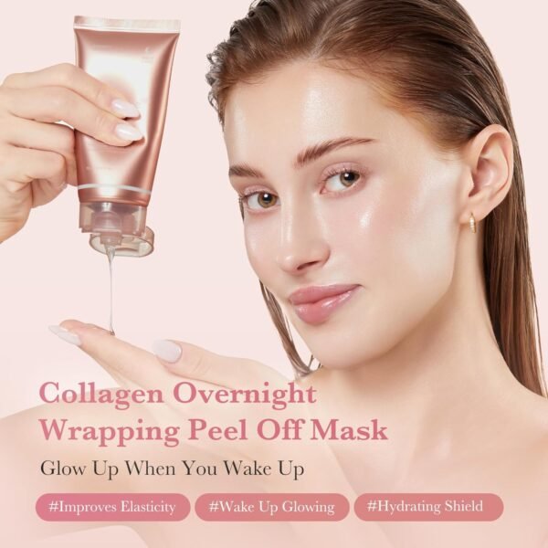 🌿 medicube Collagen Overnight Wrapping Peel Off Facial Mask Pack - Elasticity & Hydration Care, Reduces Sagging & Dullness - Hydrolyzed Collagen For Glowing Skin - Korean Skin Care, 2.53 fl.oz – Immunity, Bone & Wellness Support - Image 3