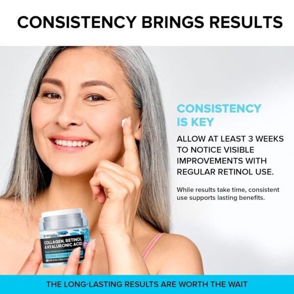 🌿 SimplyVital Collagen, Retinol & Hyaluronic Acid Cream - Anti-Aging Face Moisturizer for Face, Firming Skin Care Neck & Décolleté - Made in USA, Daily Moisturizer Face Cream Day & Night - 1.7 fl.oz. – Immunity, Bone & Wellness Support - Image 8