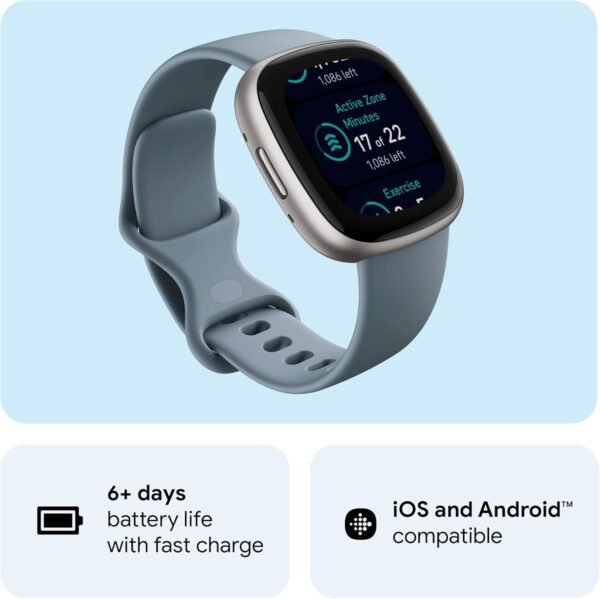🌿 Fitbit Versa 4 Fitness Smartwatch with Daily Readiness, GPS, 24/7 Heart Rate, 40+ Exercise Modes, Sleep Tracking and more, Waterfall Blue/Platinum, One Size (S & L Bands Included) – Immunity, Bone & Wellness Support - Image 6