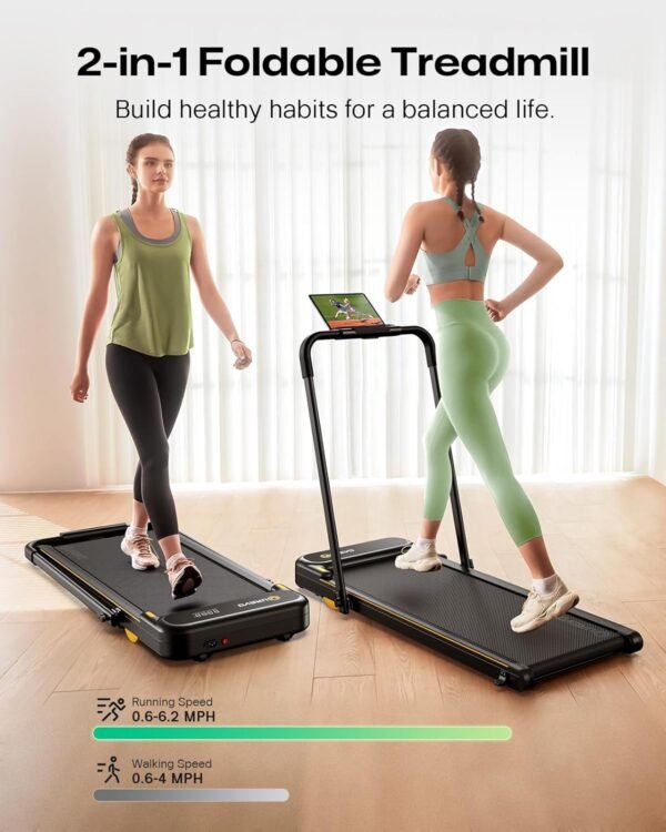 🌿 UREVO Strol 2E Smart 2-in-1 Folding Treadmill, Compact Walking Pad with Safety Handle, Plug and Play, Dual LED Display, Workout APP, Walking or Running for Home Office, Remote Included – Immunity, Bone & Wellness Support - Image 3