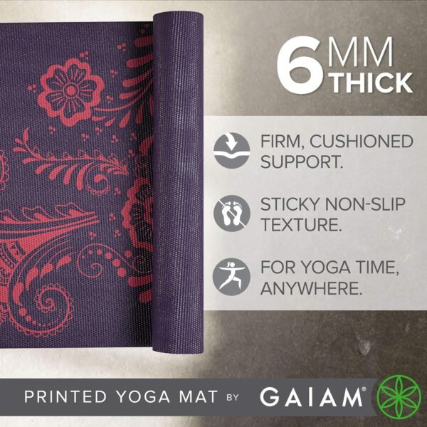 🌿 Gaiam Yoga Mat - Premium 6mm Print Extra Thick Non Slip Exercise & Fitness Mat for All Types of Yoga, Pilates & Floor Workouts (68"L x 24"W x 6mm Thick) – Immunity, Bone & Wellness Support - Image 3