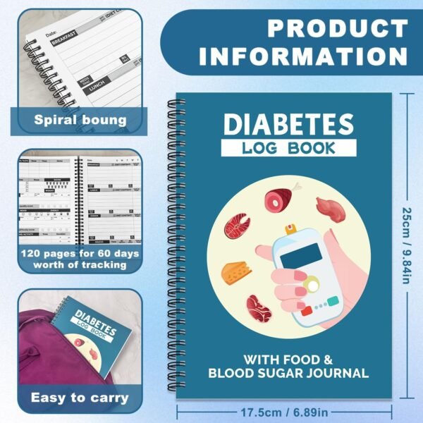 🌿 B5 Diabetes Log Book (6.9" x 9.8") – Comprehensive Blood Sugar & Health Tracker | Track Glucose, Carbs, Calories, Medications, Water Intake, Fasting, Blood Pressure & Sleep | 248 Pages, Spiral-Bound – Immunity, Bone & Wellness Support - Image 3