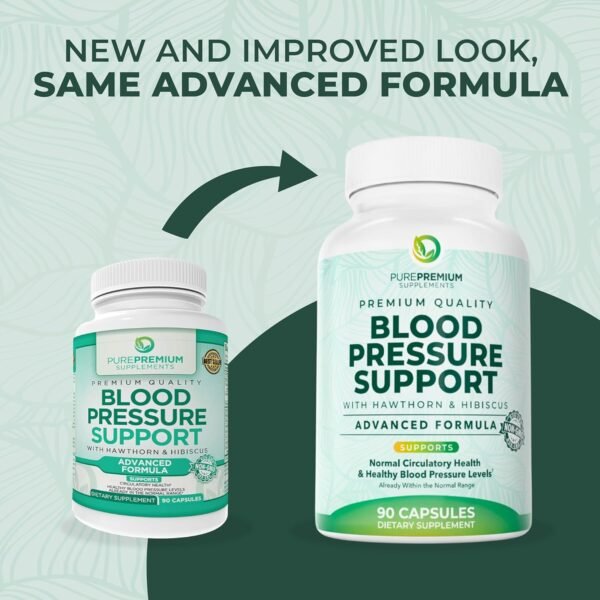 🌿 PurePremium Blood Pressure Supplements with Hawthorn Berry, Hibiscus, Garlic & Vitamin B12- Nitric Oxide Supplement for Normal Heart Health, Circulation Health & Blood Pressure Support - 90ct – Immunity, Bone & Wellness Support - Image 4