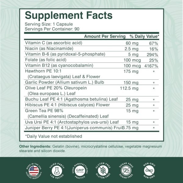 🌿 PurePremium Blood Pressure Supplements with Hawthorn Berry, Hibiscus, Garlic & Vitamin B12- Nitric Oxide Supplement for Normal Heart Health, Circulation Health & Blood Pressure Support - 90ct – Immunity, Bone & Wellness Support - Image 6