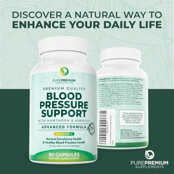 🌿 PurePremium Blood Pressure Supplements with Hawthorn Berry, Hibiscus, Garlic & Vitamin B12- Nitric Oxide Supplement for Normal Heart Health, Circulation Health & Blood Pressure Support - 90ct – Immunity, Bone & Wellness Support - Image 8