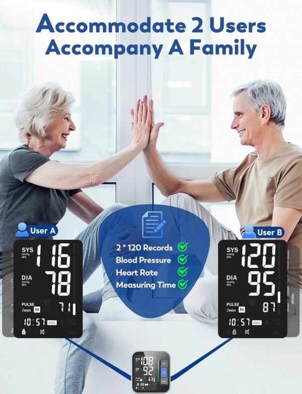 🌿 Blood Pressure Monitors for Home Use Upper Arm, Accurate Cuff 8.7”-15.7” Monitor with Large Backlight Display 2 Users 240 Sets Memory & HR Detection, Digital BP Machine with Carrying Case – Immunity, Bone & Wellness Support - Image 6