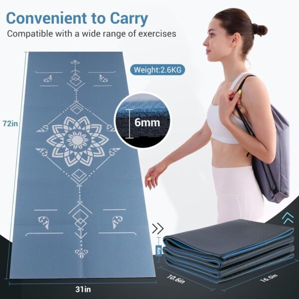 Avoalre Foldable Yoga Mat Travel - 72"L x 32"W x 6MM Thick Non Slip Gym Mats - Portable Pilates Mat for Women Men Fitness Exercise with Travel Carry Bag - Image 4