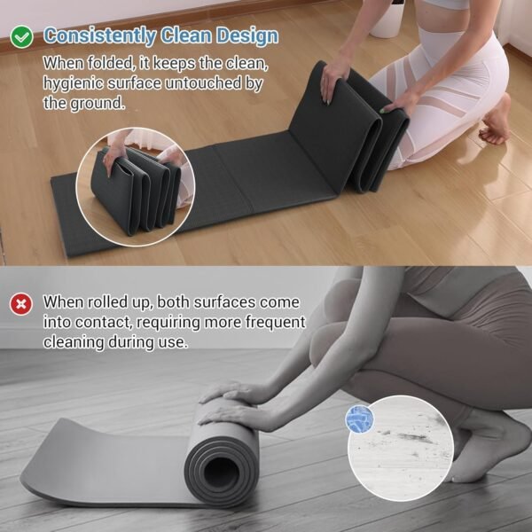 Avoalre Foldable Yoga Mat Travel - 72"L x 32"W x 6MM Thick Non Slip Gym Mats - Portable Pilates Mat for Women Men Fitness Exercise with Travel Carry Bag - Image 5