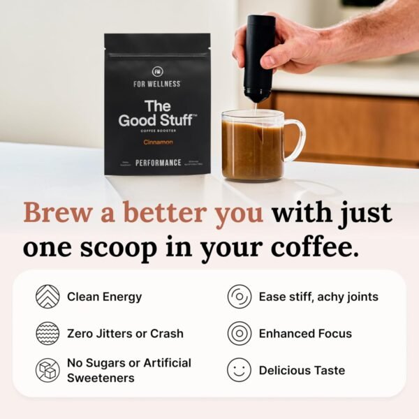 For Wellness The Good Stuff Performance Coffee Supplement- Non-Dairy Coffee Creamer Powder with Collagen, MCT, L-Theanine & Cinnamon - Healthy Add-in for Energy & Focus - Image 6