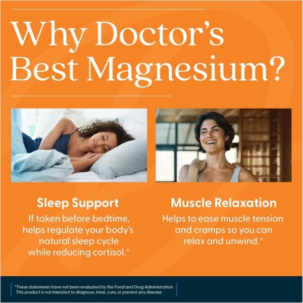 Doctor’s Best High Absorption Magnesium Glycinate Lysinate Supplement - 100% Chelated for Maximum Absorption - Magnesium for Sleep and Muscle Relaxation - 200 Mg Per Serving - 240 Tablets - Image 7