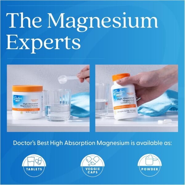 Doctor’s Best High Absorption Magnesium Glycinate Lysinate Supplement - 100% Chelated for Maximum Absorption - Magnesium for Sleep and Muscle Relaxation - 200 Mg Per Serving - 240 Tablets - Image 8
