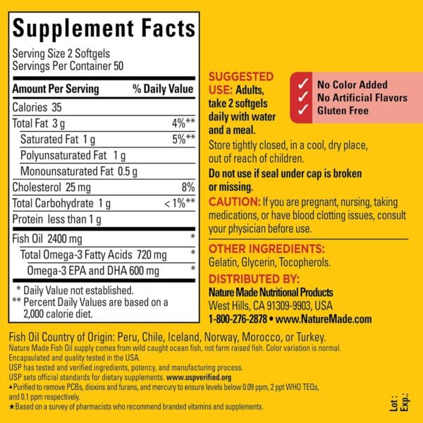 Nature Made Fish Oil Omega 3 Supplements, 1200mg Softgels, Omega 3 Fish Oil for Healthy Heart Support, 100 Softgels, 50 Day Supply - Image 5