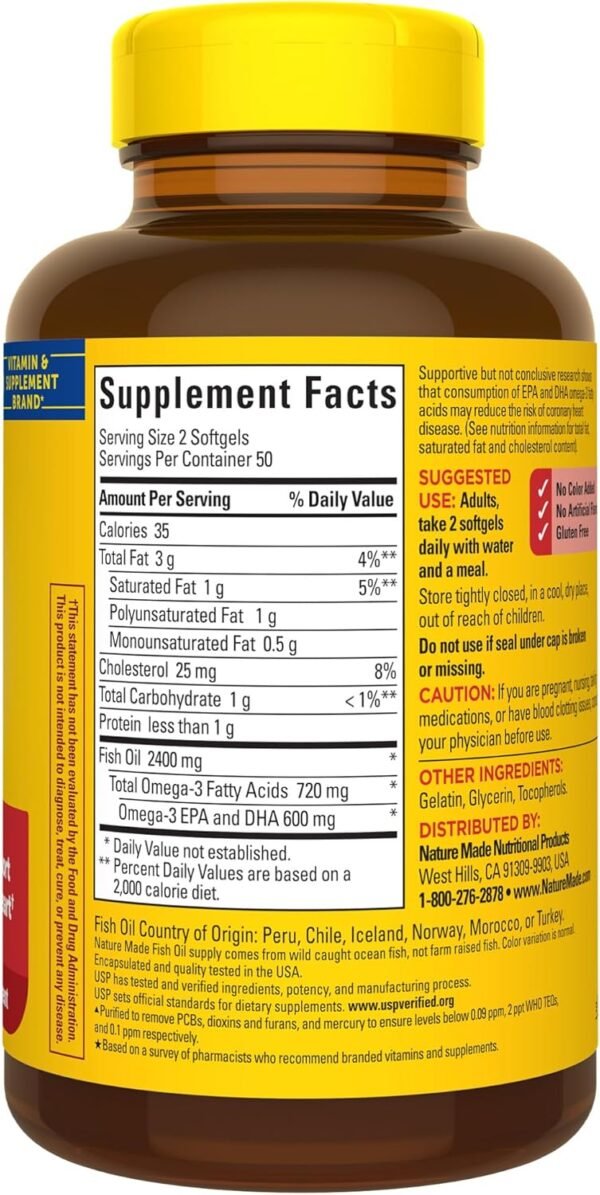 Nature Made Fish Oil Omega 3 Supplements, 1200mg Softgels, Omega 3 Fish Oil for Healthy Heart Support, 100 Softgels, 50 Day Supply - Image 8