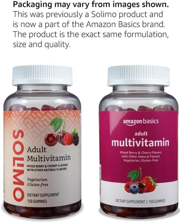 Amazon Basics Adult Multivitamin Gummies, Mixed Berry & Cherry, 150 Gummies, 75-Day Supply, Pack of 1 (Previously Solimo) - Image 4
