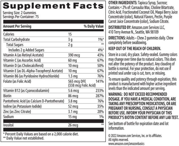 Amazon Basics Adult Multivitamin Gummies, Mixed Berry & Cherry, 150 Gummies, 75-Day Supply, Pack of 1 (Previously Solimo) - Image 5