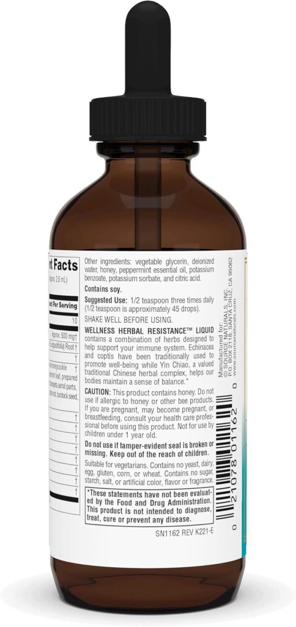 Source Naturals Wellness Herbal Resistance Liquid with Echinacea, Coptis, and Yin Chiao, Immune Support* - Alcohol Free - 4 Fliud Oz - Image 3
