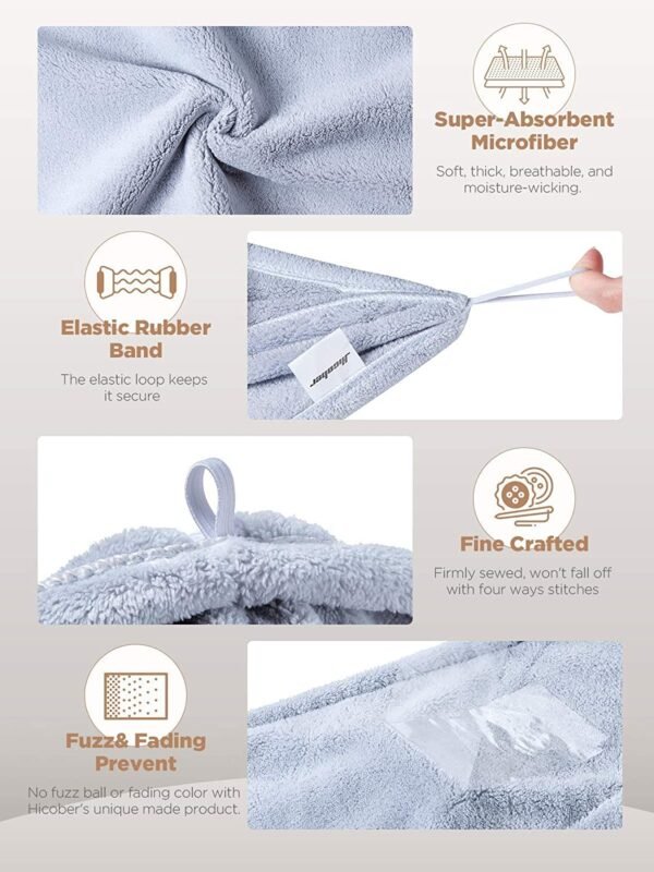 Hicober Microfiber Hair Towel, 3 Packs Hair Turbans for Wet Hair, Drying Hair Wrap Towels for Curly Hair Women Anti Frizz (Blue,Grey,Pink) - Image 3