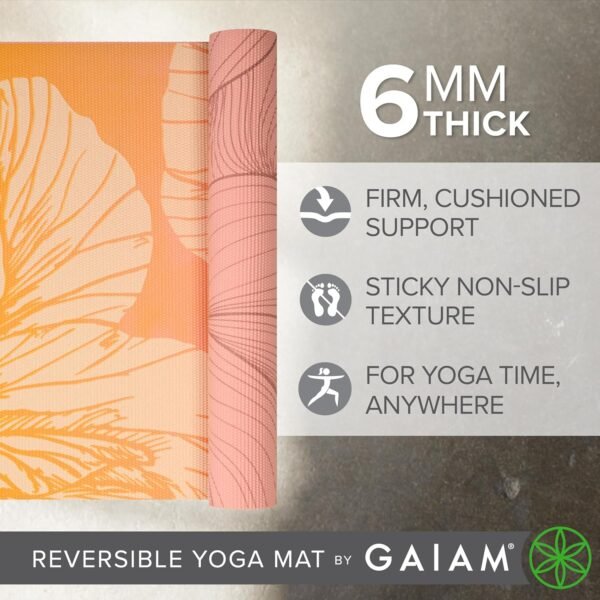 Gaiam Yoga Mat - Premium 6mm Print Reversible Extra Thick Non Slip Exercise & Fitness Mat for All Types of Yoga, Pilates & Floor Workouts (68" x 24" x 6mm Thick) - Image 3