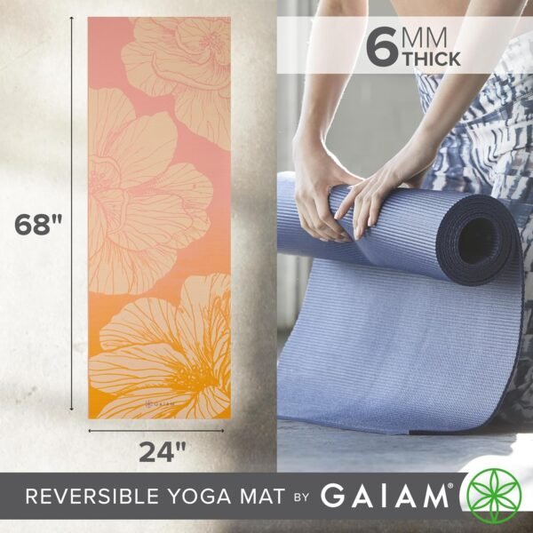 Gaiam Yoga Mat - Premium 6mm Print Reversible Extra Thick Non Slip Exercise & Fitness Mat for All Types of Yoga, Pilates & Floor Workouts (68" x 24" x 6mm Thick) - Image 4