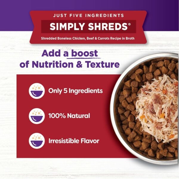 Wellness Bowl Boosters Simply Shreds Wet Dog Food Topper for Small, Medium, & Large Breeds, Grain Free, Natural, Chicken Variety Pack, 2.8 Ounce Pouch (Pack of 12) - Image 3