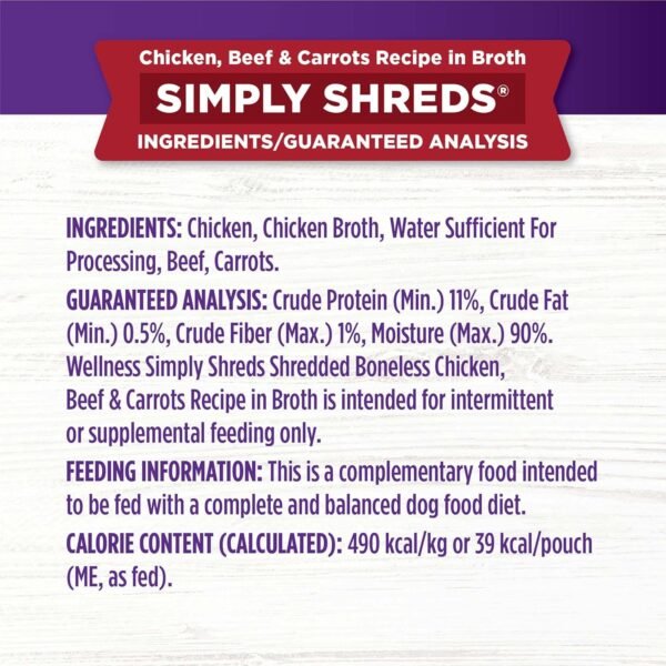 Wellness Bowl Boosters Simply Shreds Wet Dog Food Topper for Small, Medium, & Large Breeds, Grain Free, Natural, Chicken Variety Pack, 2.8 Ounce Pouch (Pack of 12) - Image 5