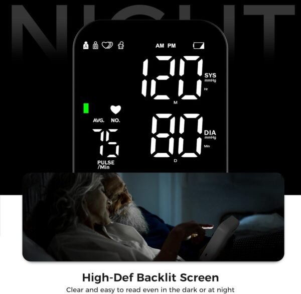 Blood Pressure Monitor Upper Arm Machine Accurate Adjustable Manual BP Cuff Kit Led Backlit Display 2 Users 240 Sets Memory Includes Storage Bag White - Image 4