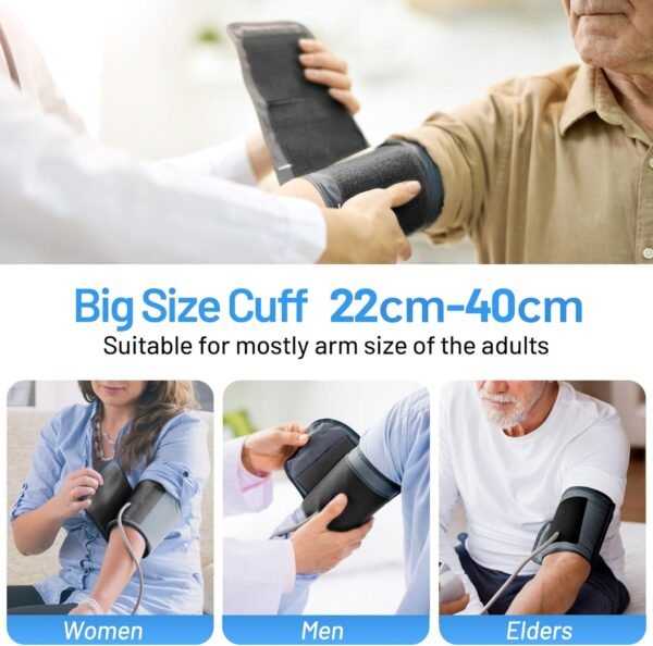 Blood Pressure Monitor Upper Arm Machine Accurate Adjustable Manual BP Cuff Kit Led Backlit Display 2 Users 240 Sets Memory Includes Storage Bag White - Image 5